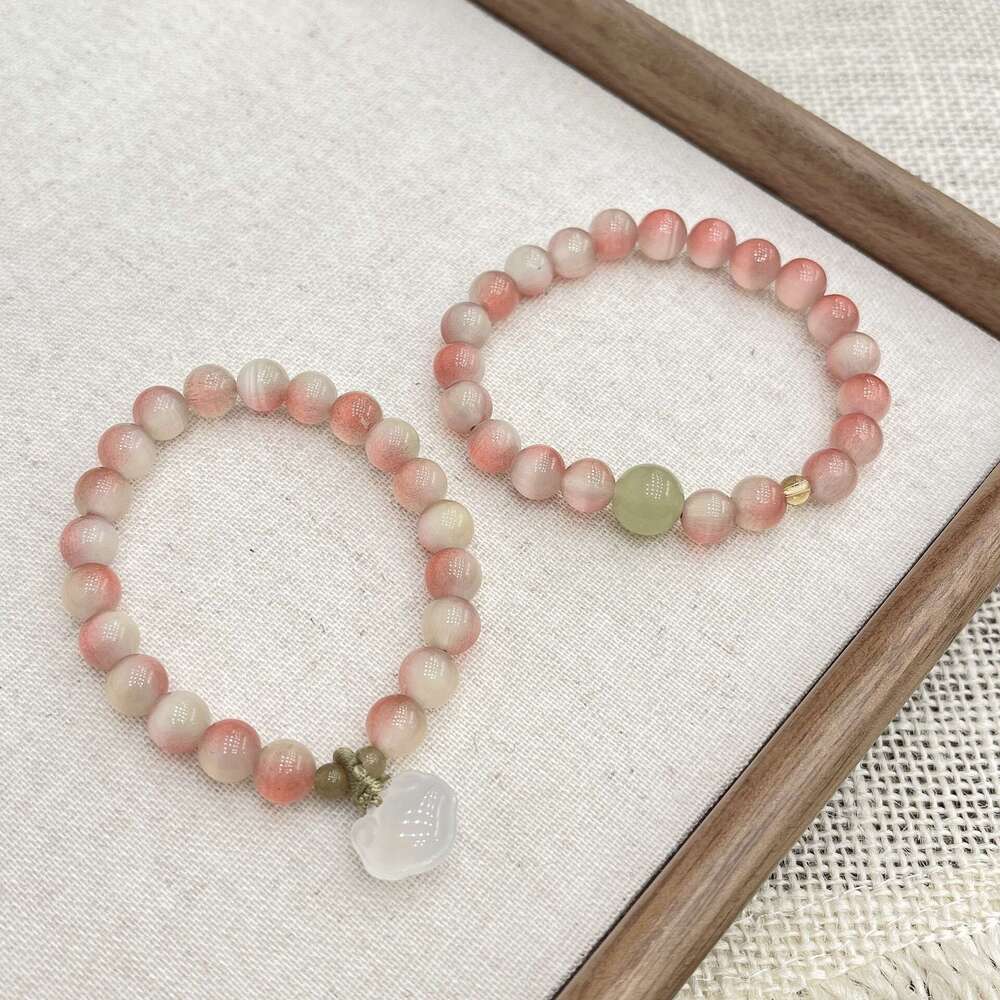 Chalcedony Peace Buckle Beads High-end Simple Fresh Cat's Eye Gold Sand Stone Bracelet 9ec