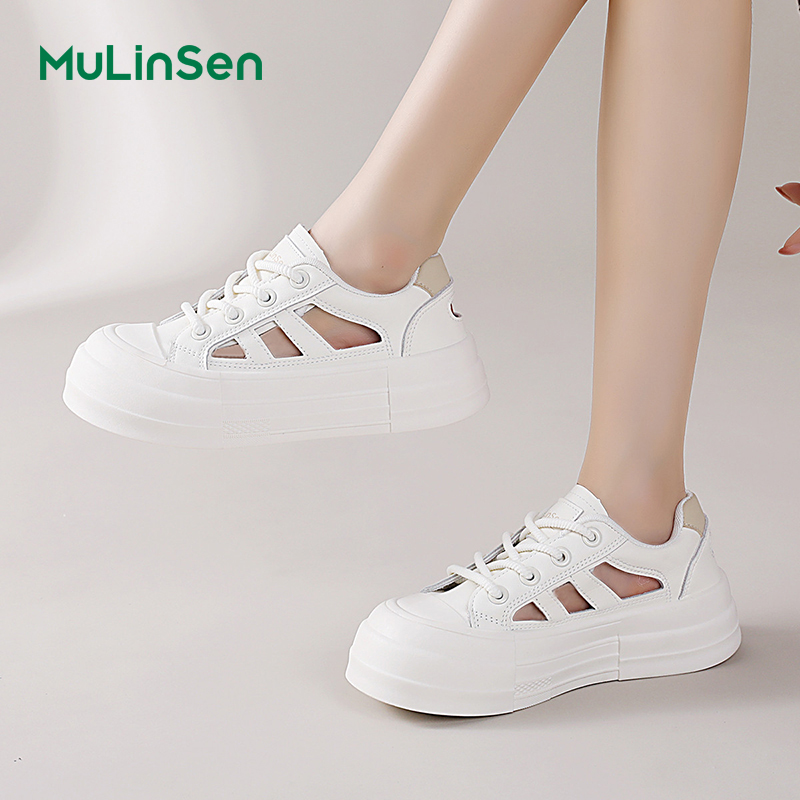 Mulinsen sneakers women's 2025 new summer hollow breathable ugly cute big head sports sandals women's casual white shoes