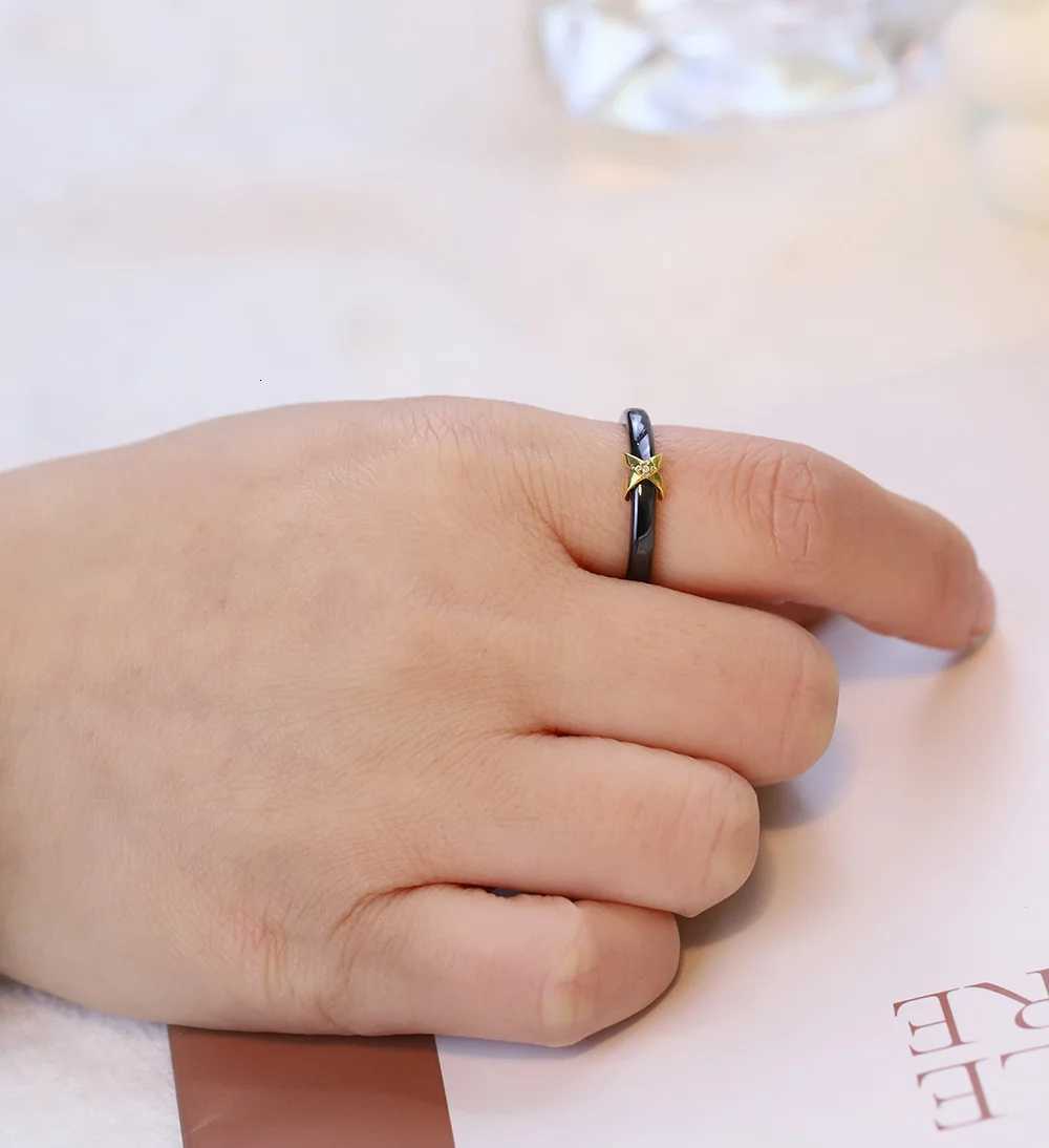 NIBASTAR Simple X Ceramic Ring For Women Crystal Black/White Ceramic Fashion 3mm Rings High Quality Jewelry Gift y250730