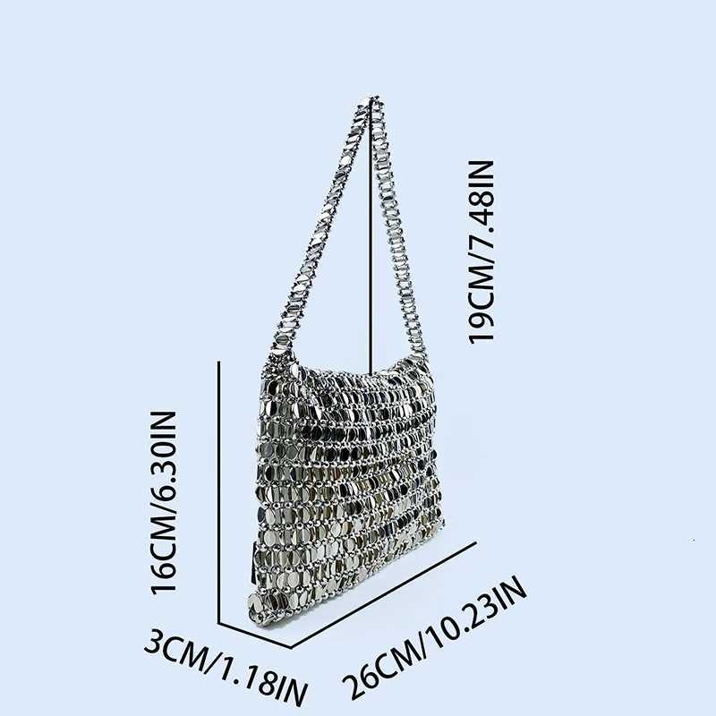 metal sequin siLVer bag for womens 2024 new bag hand woven feel handbag shoulder and underarm bag Y250730