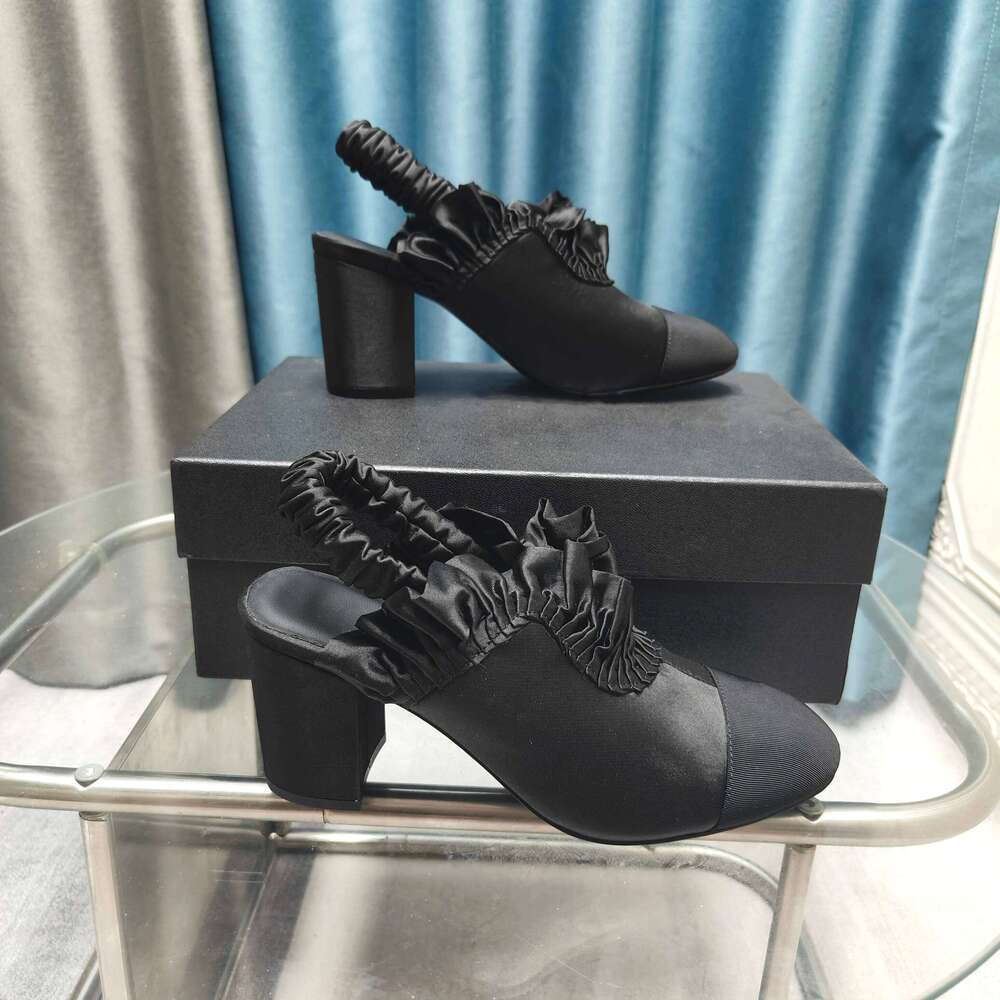 Shoes Women Size35-41 Silk Genuine Leather Pumps Slingbacks Super High Heels Round Toe Sandal Designer Shoe Zapatillas De Mujer 85b