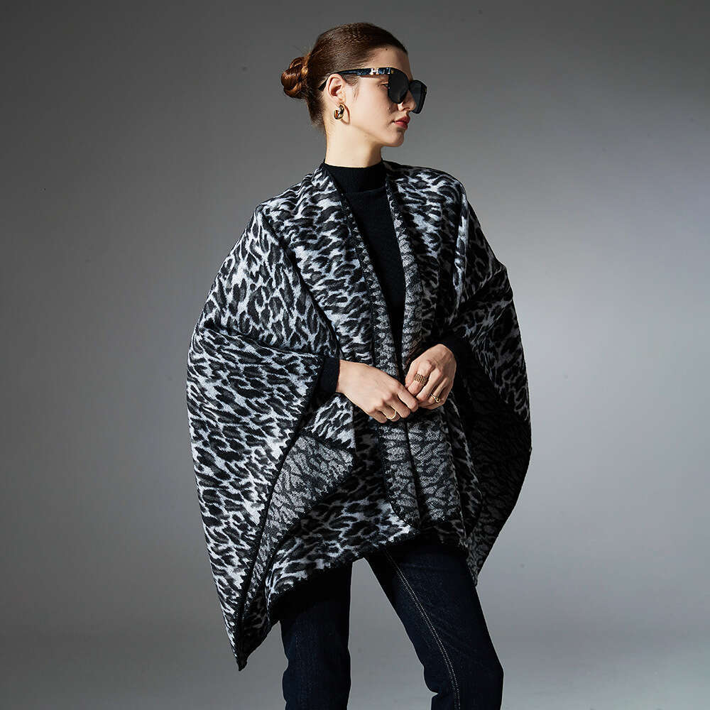 Straight Women, New Black Leopard Print Cross Shawl for Spring, Autumn, and Winter