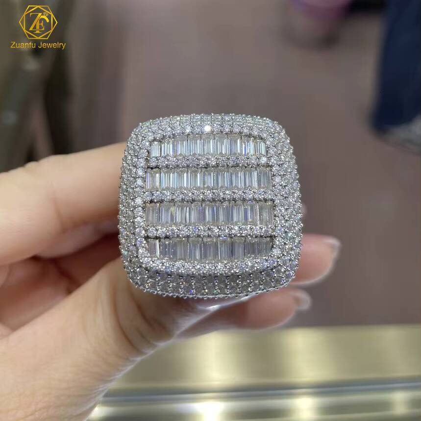 NEW 925 Sterling Silver GRA Hip Hop Iced Out Bling Ring VVS Baguette Cut Moissanite Gift for Men and Women Passes Diamond Tester