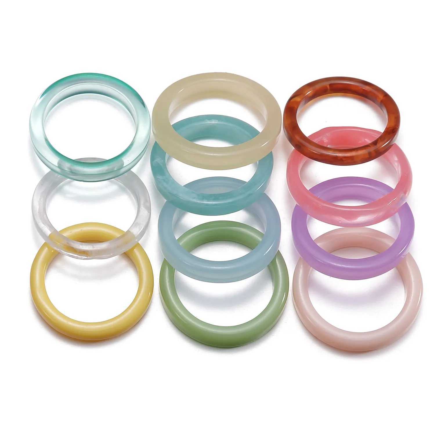 Korean Colorful Transparent Resin Acrylic Rings Set for Women Trendy Geometric Thin Round Ring Wedding Jewelry y250730