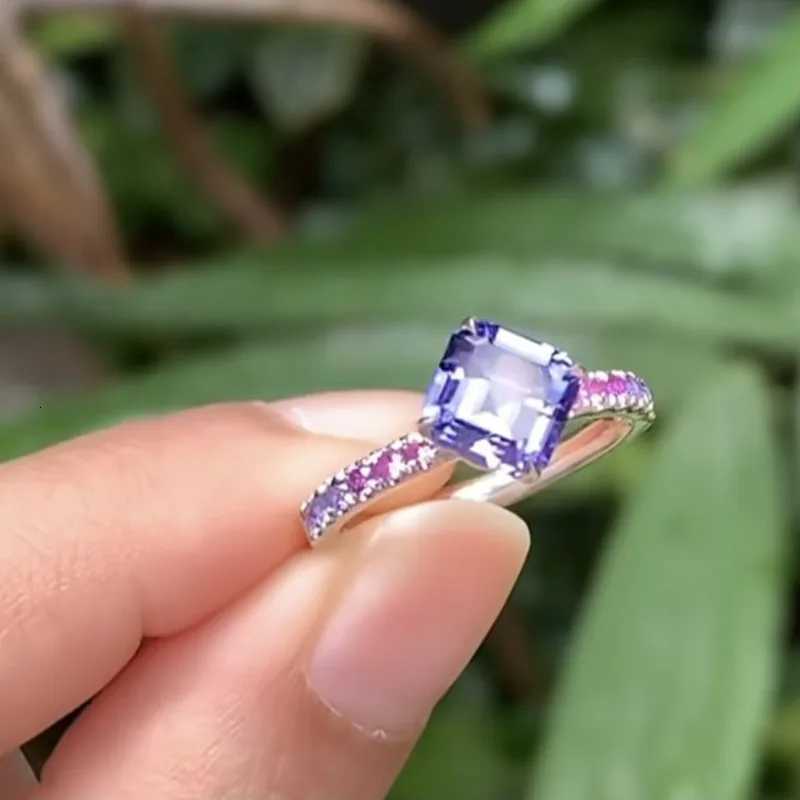 Attractive Silver Color Square Round Rings for Women Purple Stone Rings Jewelry Party Hift y250730
