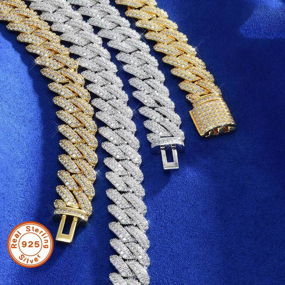 High Quality 14mm Cuban Necklace Hip Hop Jewelry Silver Moissanite Electroplated Link Chain Featuring Pearls Zircon
