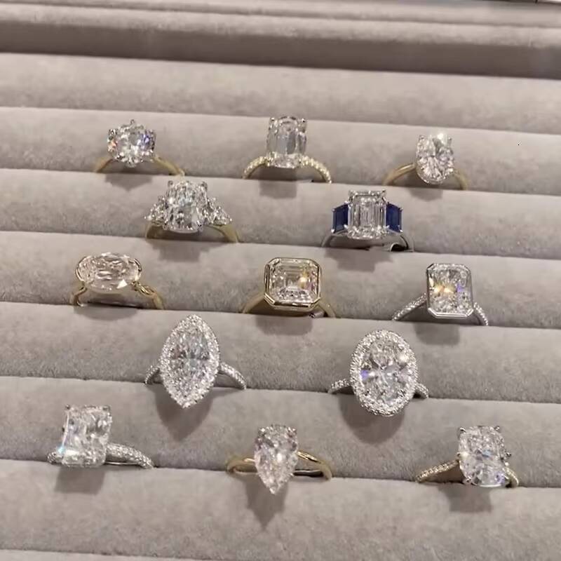 10K Gold Emerald Cut Diamond Mossanite Wedding Rings Custom Design AU750 Mossanite Wedding Rings