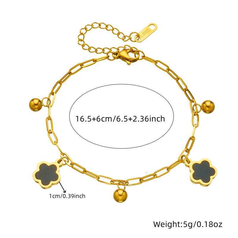 Fashion Simple Black and White Shell Flower Pendant Chain Stainless Steel Gold-Plated Bracelet