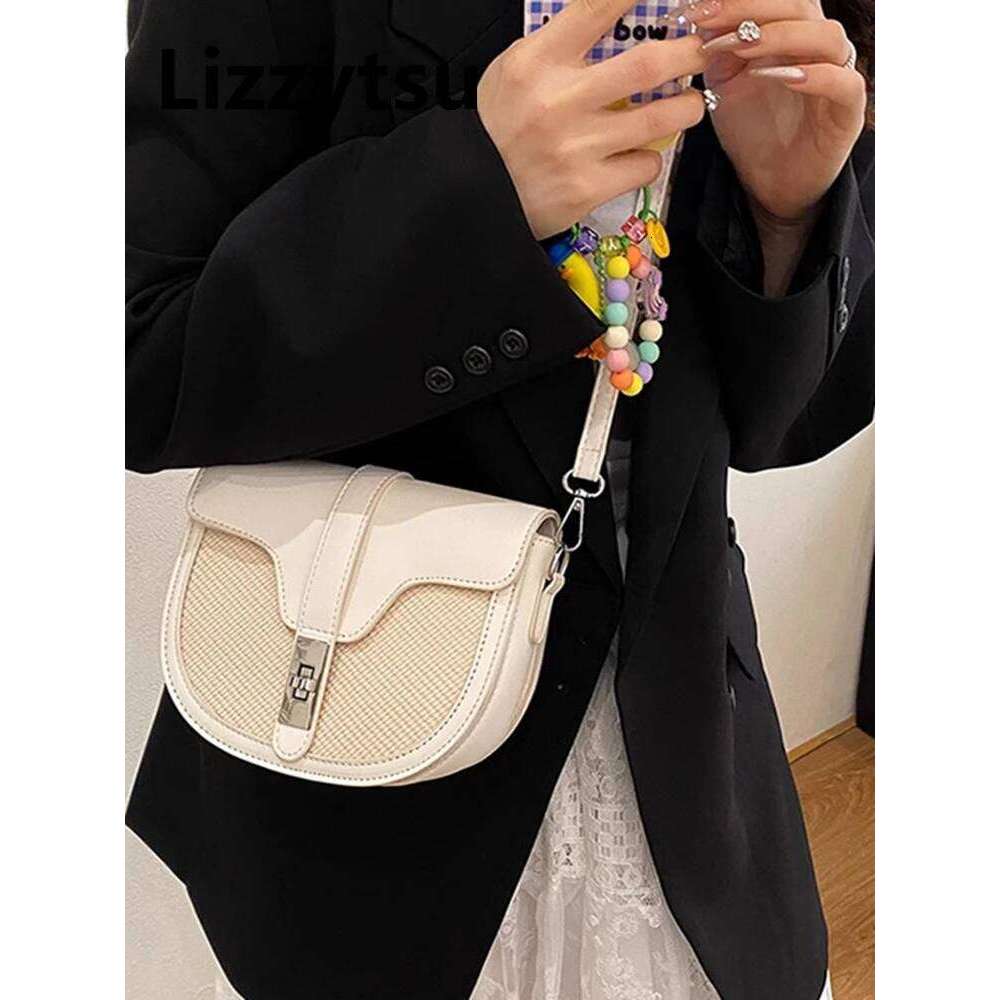 Lizzytsu Elegant Design PU Shoulder Bags Vintage Korean Saddle Women Easymatch Streetwear Casual Crossbody Bag