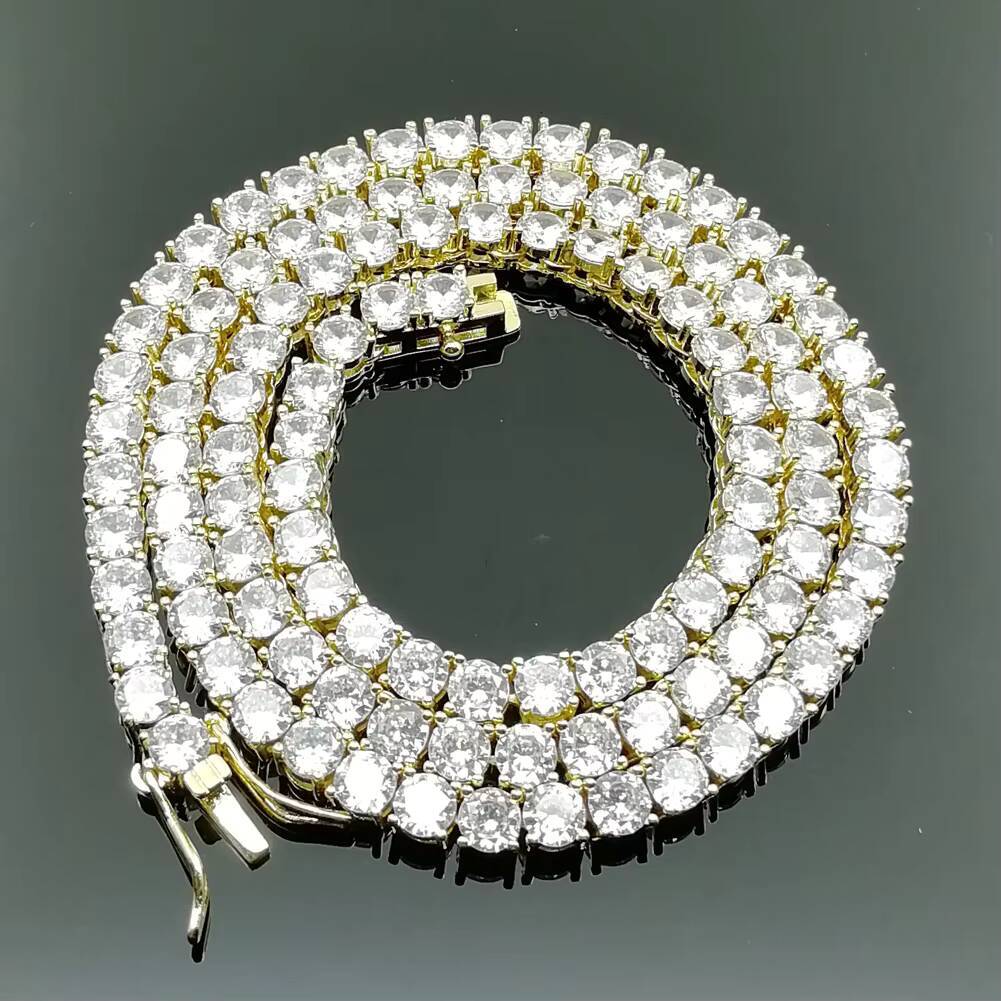BC019 4mm Brass Zircon Tennis Chain 1 Row Necklace Hip Hop Bling Jewelry Gold Silver CZ Tennis Chain Necklace Iced Out