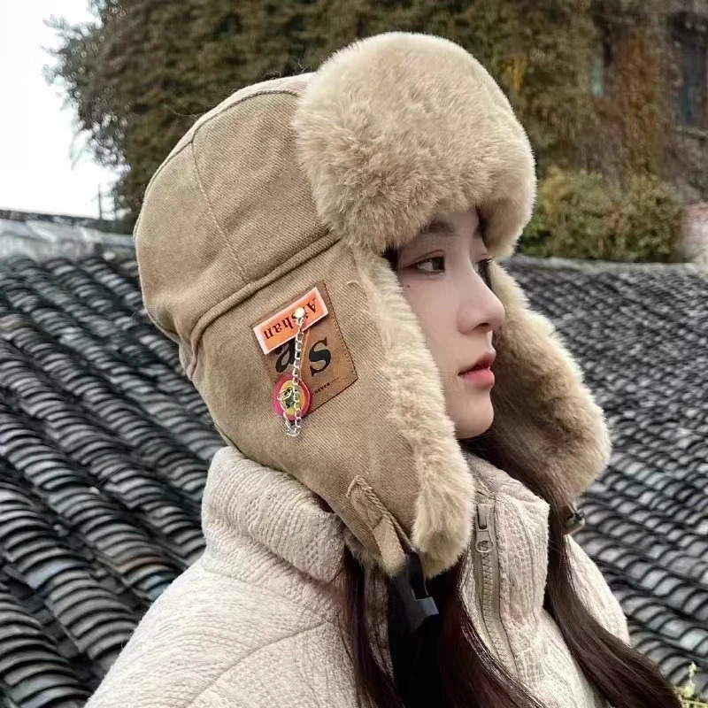 Winter Outdoor Men Russian Pilot Hat Womens Fashion Bomber Hat with Labeling Letter Cotton Faux Fur Soft Warm Trapper 250724