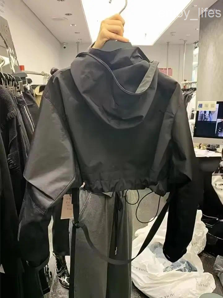 Womens Jackets Fashion Short Hooded Jacket 2025 Spring Black Loose Motorcycle Coats Female Street Windbreak Basic Coat