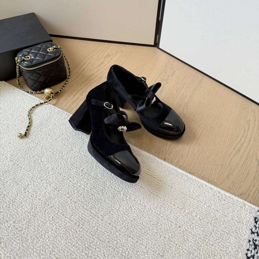New Shoes Women Size34-41 Flannel Pumps Super High Heels Genuine Leather Butterfly Knot Pearl Flat Platform Zapatillas De Mujer 6cf