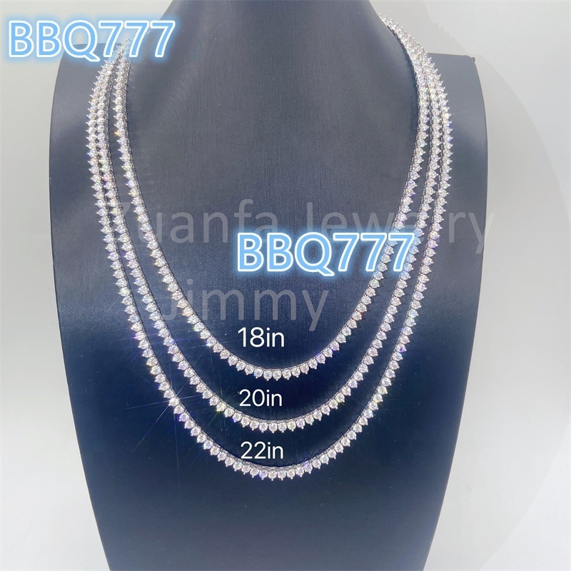 GRA Certificates Pass Diamond Tester Iced Out Tennis Chain 3 Claws Cluster Chain D VVS1 3mm 4mm 925 Silver Tennis Chain