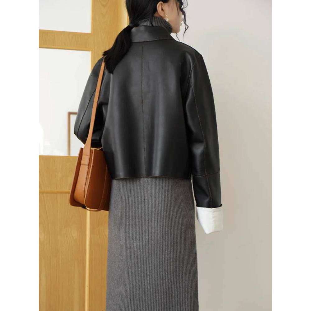 Retro Collar For Women In Autumn Winter, With A Sense Of , Fashionable And Chic Short Leather Jacket 250728