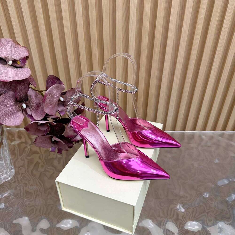 Women Size34-42 Patent Leather Pumps Crystal Chain Super High Heels Sandals Pointed Toe Designer Shoes Zapatillas De Mujer fe9