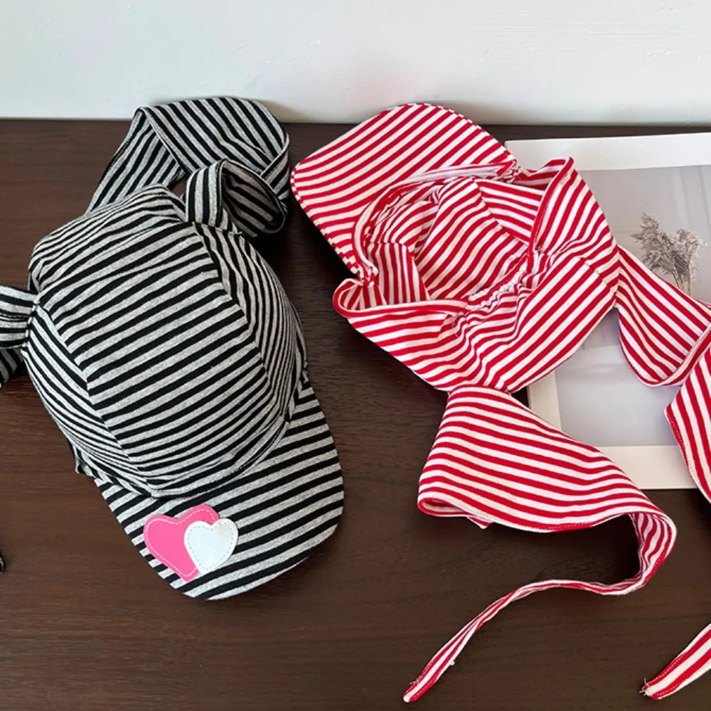 Fashion Rabbit Bunny Ears Baseball Cap Y2K Sunscreen Lop Ear Cap Punk Peaked Heart Stripe Hat Girl 250730