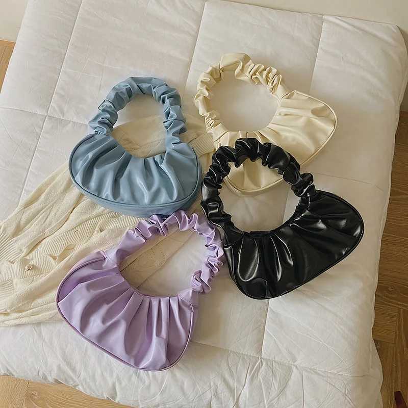 Cartoon Solid Color Pleated Cloud Bag Minimalist Womens Underarm Bag Kawaii Fashion Versatile Handbag Gifts Y250730