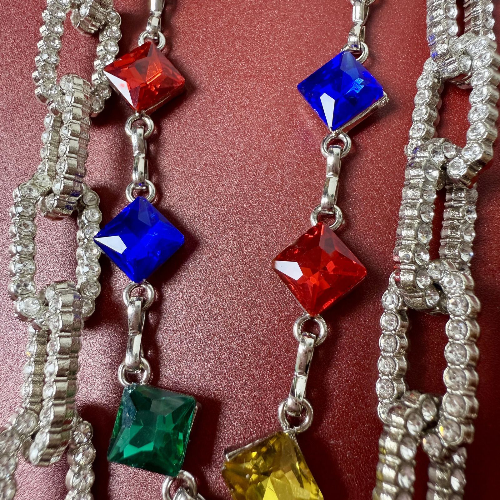 punk style pants with double-layer metal chain and colorful bead fashionable mens and womens waist decoration 250730