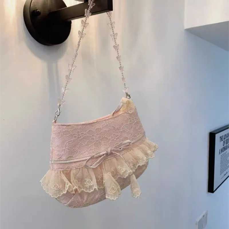 JIAERDI Lolita Lace Sweet Handbag Women Vintage Fairycore Aesthetic Bow Chic Shoulder Bags Purse Female Underarm Bag Bolso Y250730