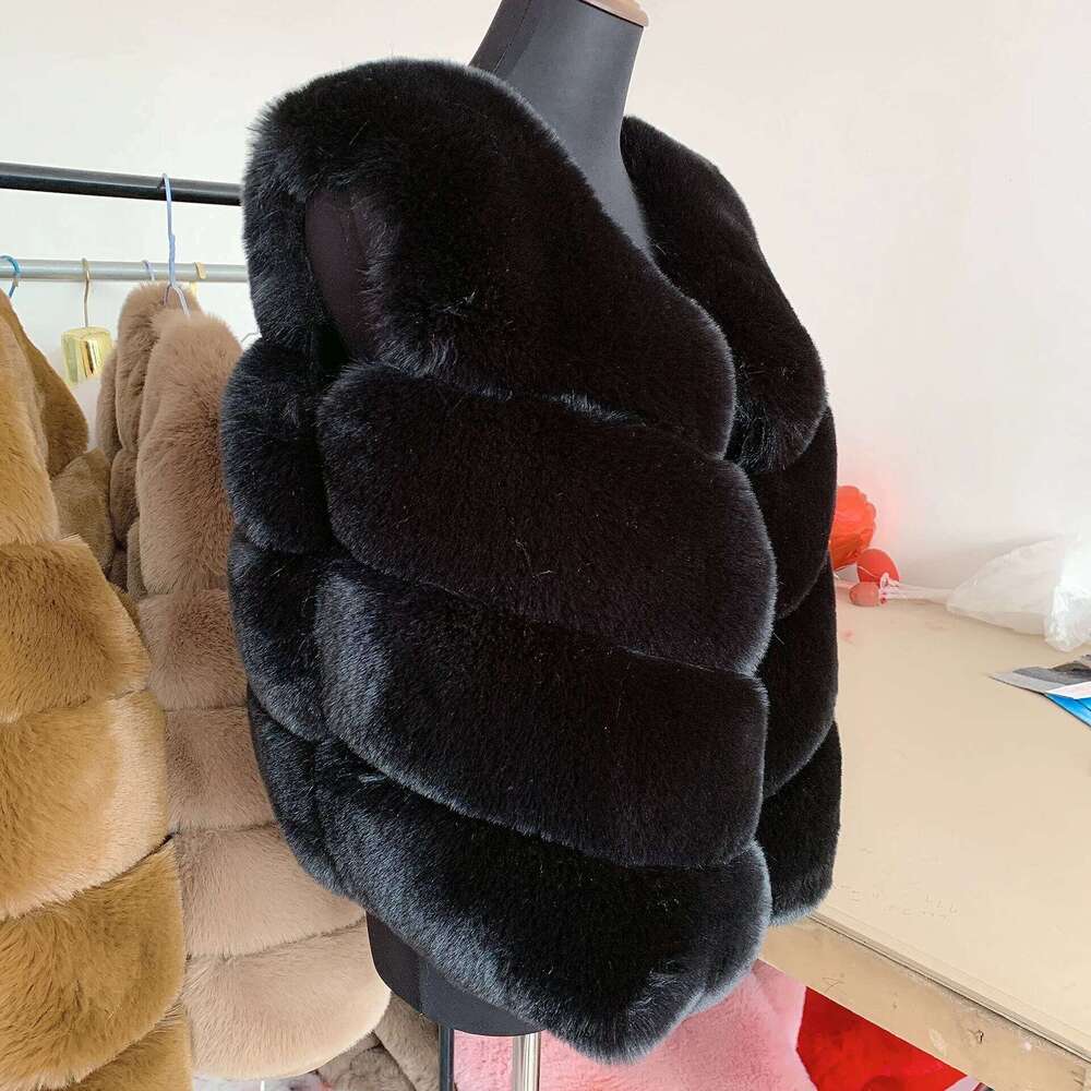 LHXDW Winter women's cold blouse with fur faux fur coat Vest fluffy jacket thick Synthetic fur coat for women fur vest