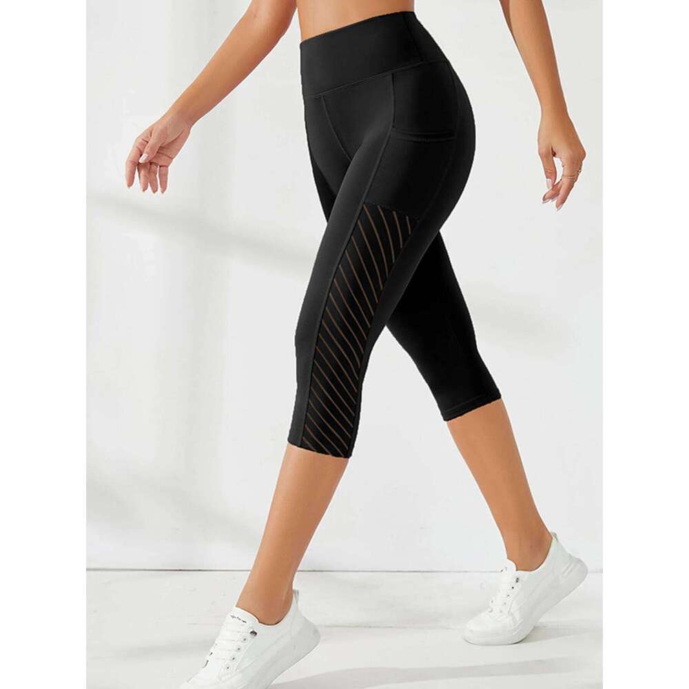 Side Pockets Calf Length Yoga Solid Color high elasticity Leggings High Waist For Women Tummy Control Workout Pants
