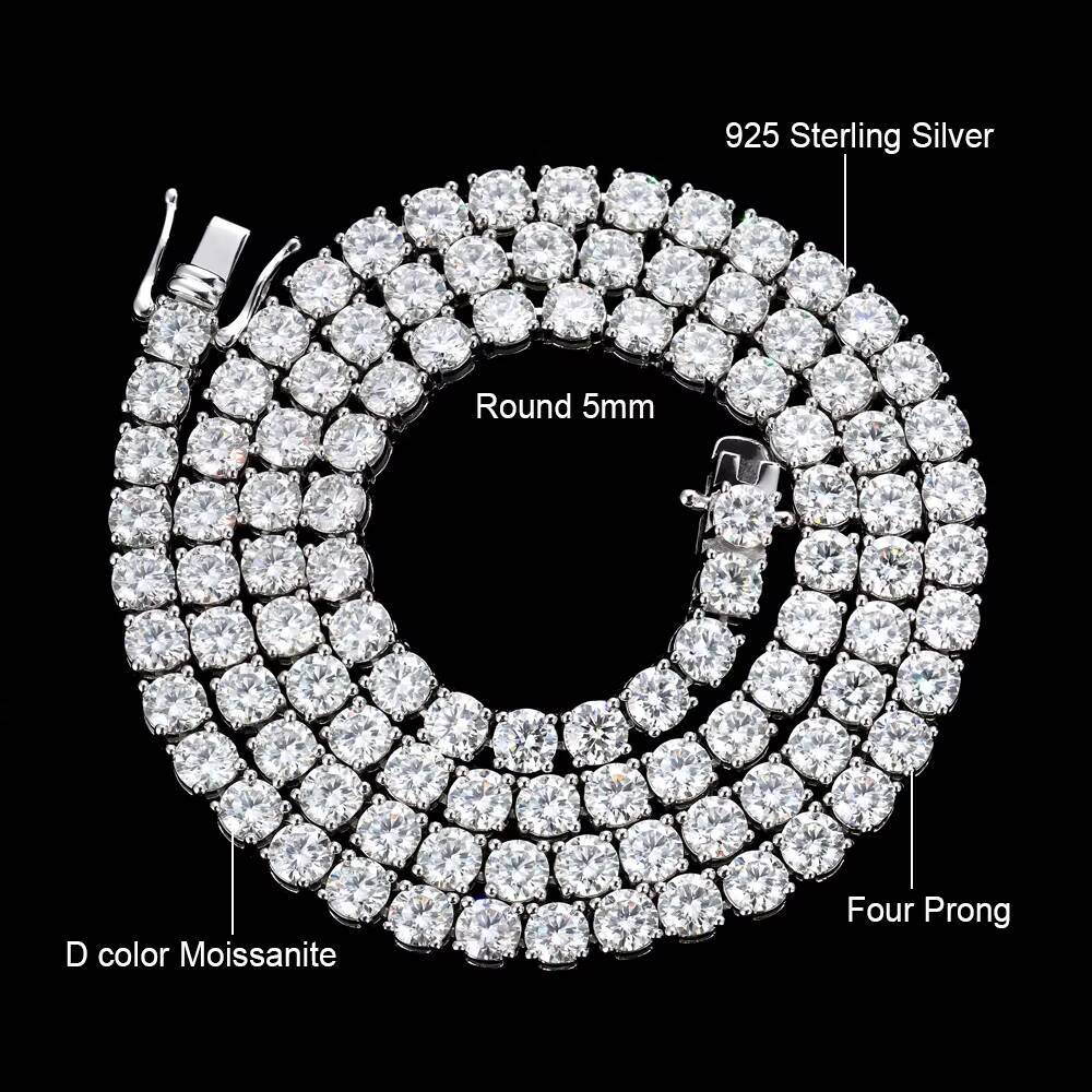 High Quality Moissanite Tennis Chain with Real Silver 925 Vvs Moissanite Diamond 2mm 3mm 4mm 5mm 6.5mm Rose Gold for Women