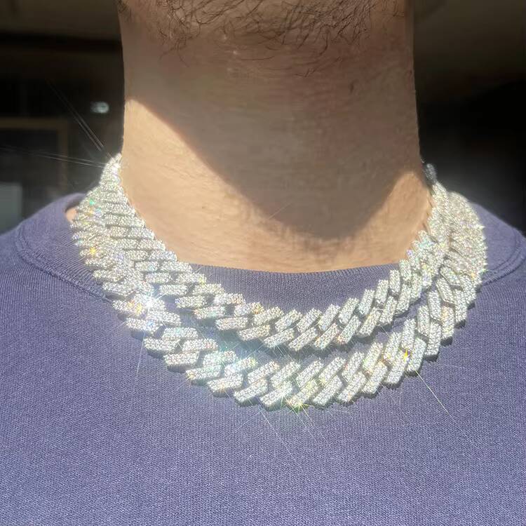 Fashion Design 2Rows Moissanite Diamond Silver Cuban Link Necklace/bracelet Chain for Rapper Hiphop Jewelry