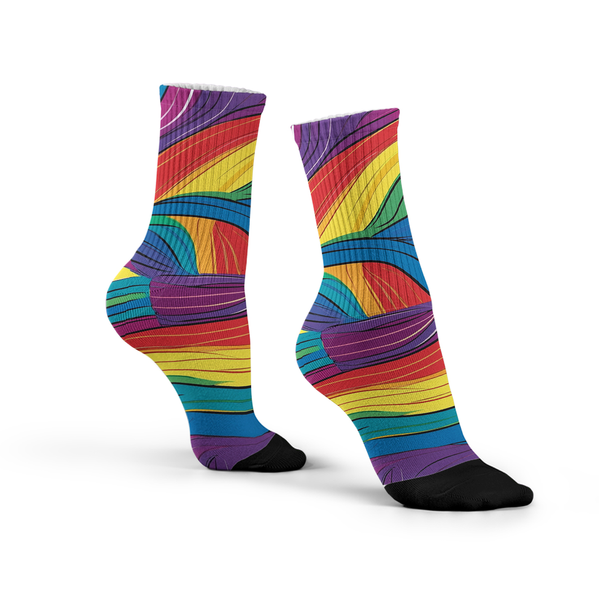 Unisex Rainbow Swirl Print Tube Designer Socks C126