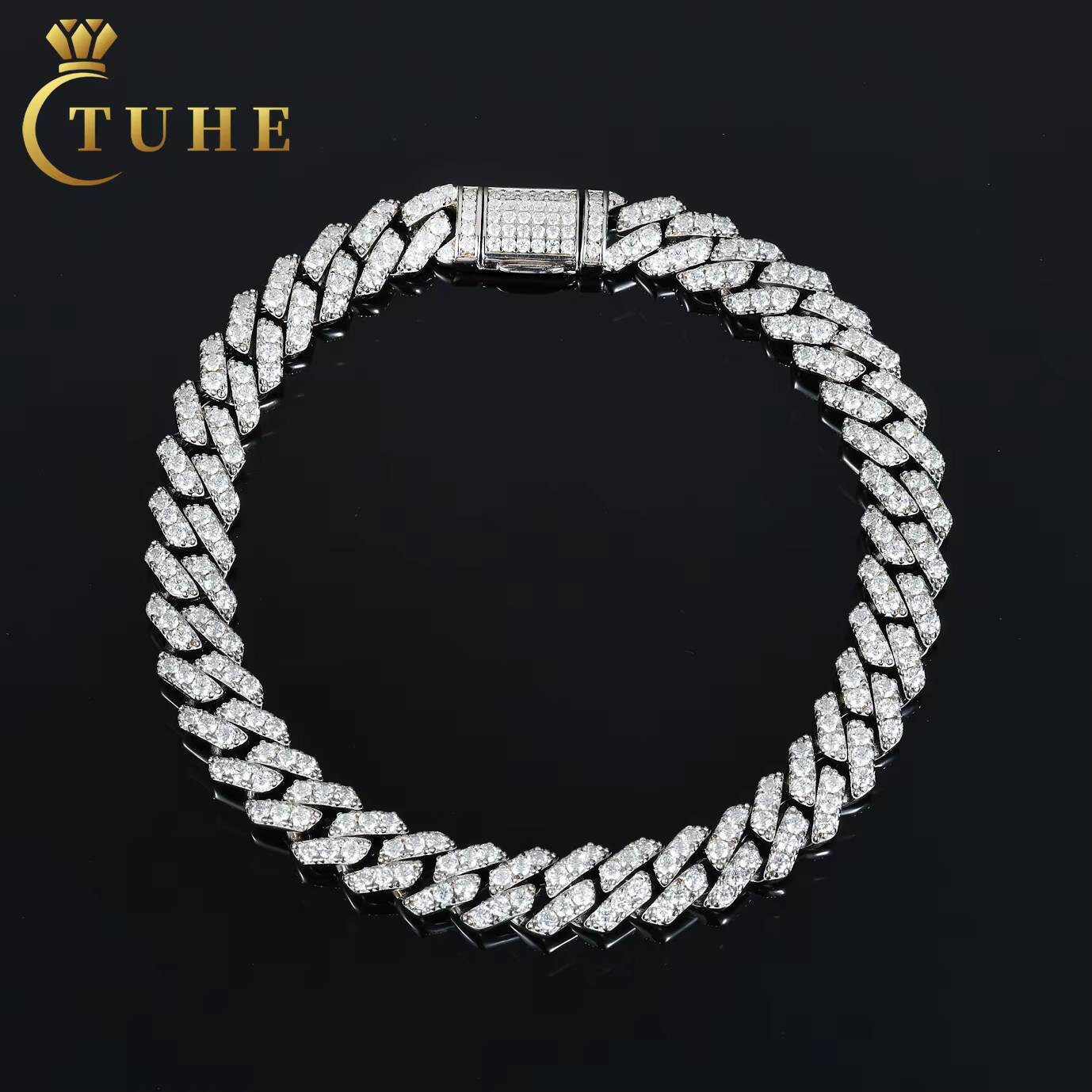 Rappers Hip Hop Jewelry 8mm White Gold 925 Sterling Silver VVS Moissanite Iced Out Cuban Link Bracelet for Men Women