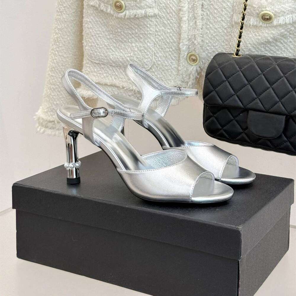 Women Size35-41 Genuine Leather Sandals Pearls Super High Heels Pumps Slingbacks Summer Designer Shoes Zapatillas De Mujer 45c