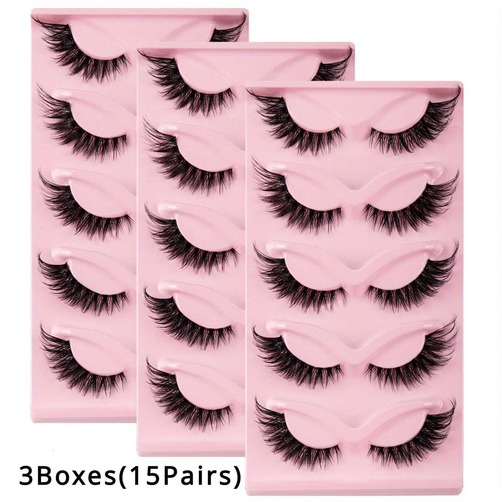 3 Boxes (15 Pairs) Cat Eye Lashes Fake Eyelashes Natural Long Manga Lashes Winged End Eye Elongated Eyelashes Fake Lashes Makeup Z250730