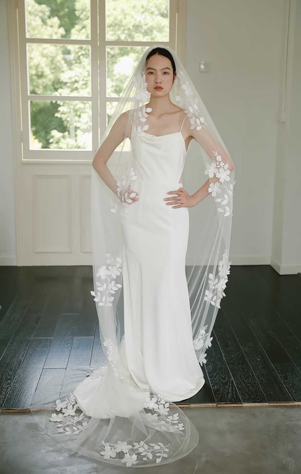 Wedding Veils Applique Edge Long Cathedral One Layer Bridal Veil With Comb For Bridal Wedding Accessories