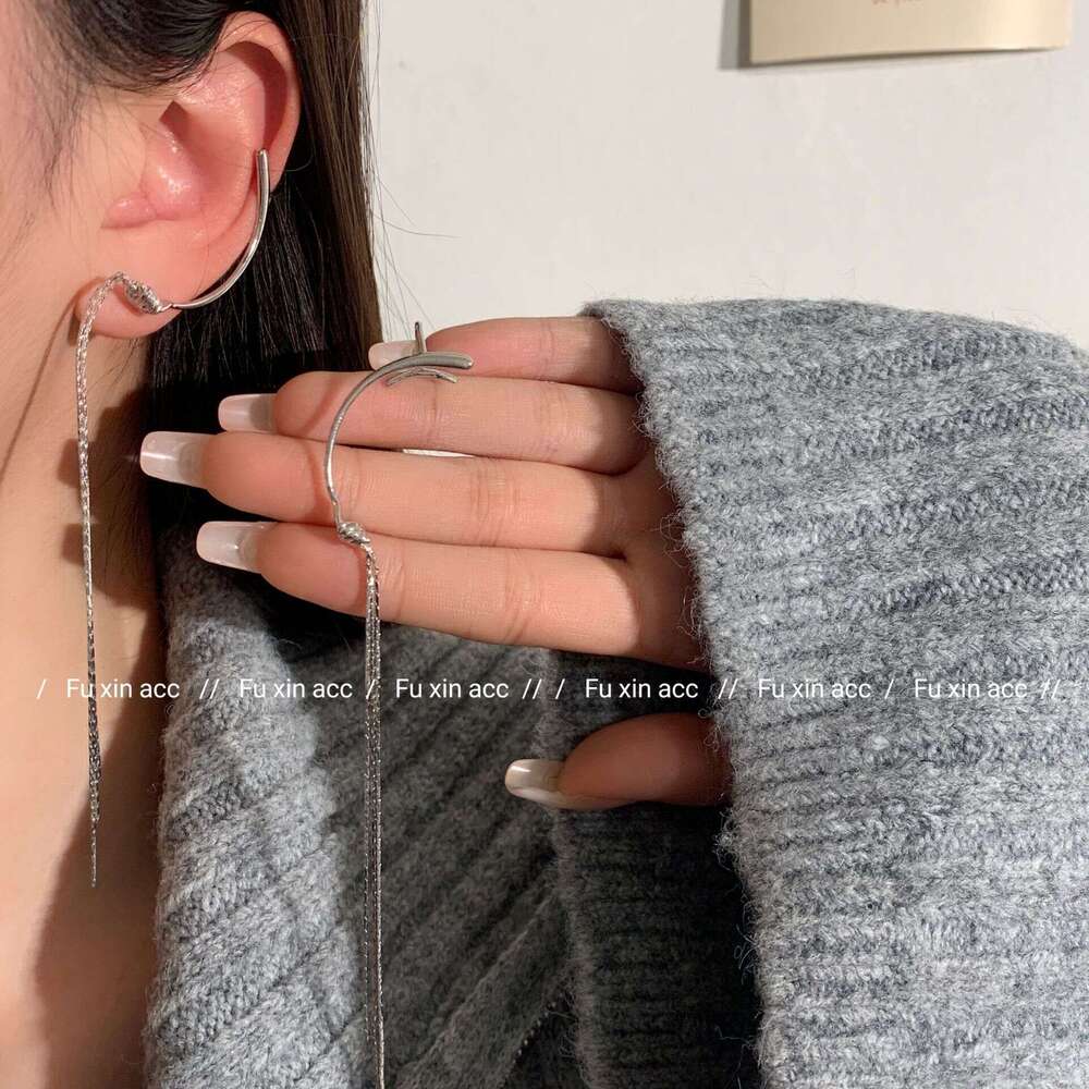 Tassel Elf Two-Way Wear Clip Exquisite Versatile Fashion Design Sense Ear Stud Integrated Simple Elegant Earrings 415
