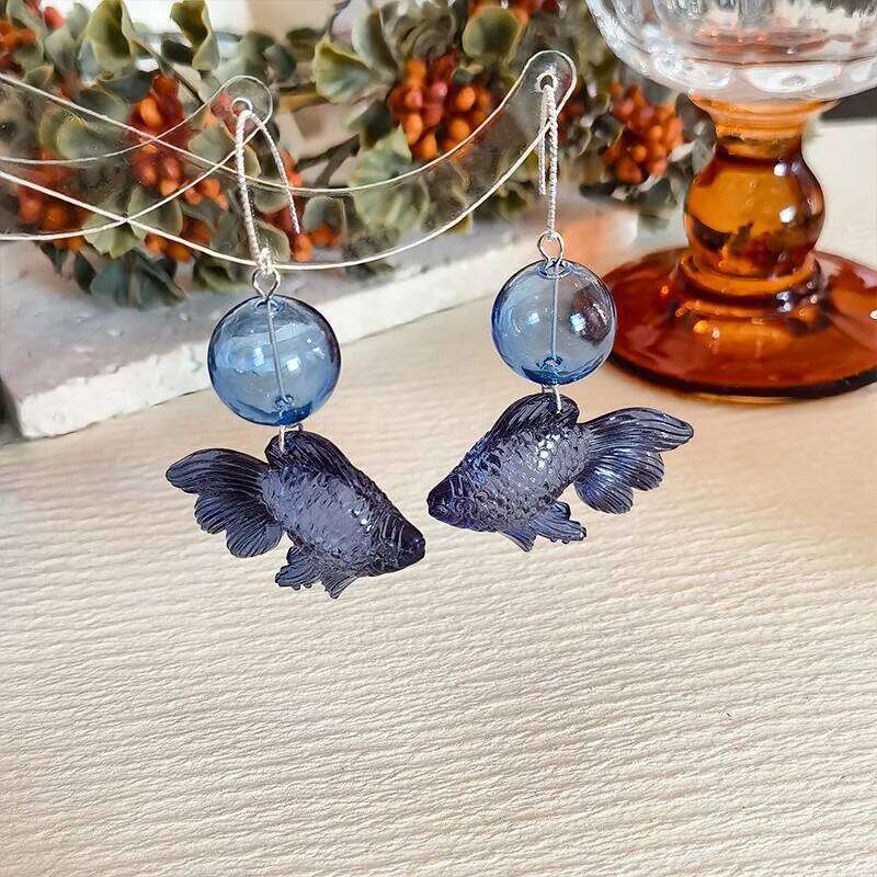 Creative Unique Transparent Goldfish Pendant Earring Cute Koi Fish Drop Earrings Statement Jewelry Wholesale
