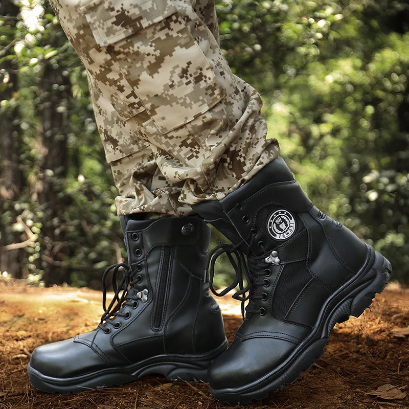 Steel Toe Mens High Top Boots Genuine Leather Training Boots Outdoor Mountaineering Work Shoes Winter Warm Snow Footwear 250729