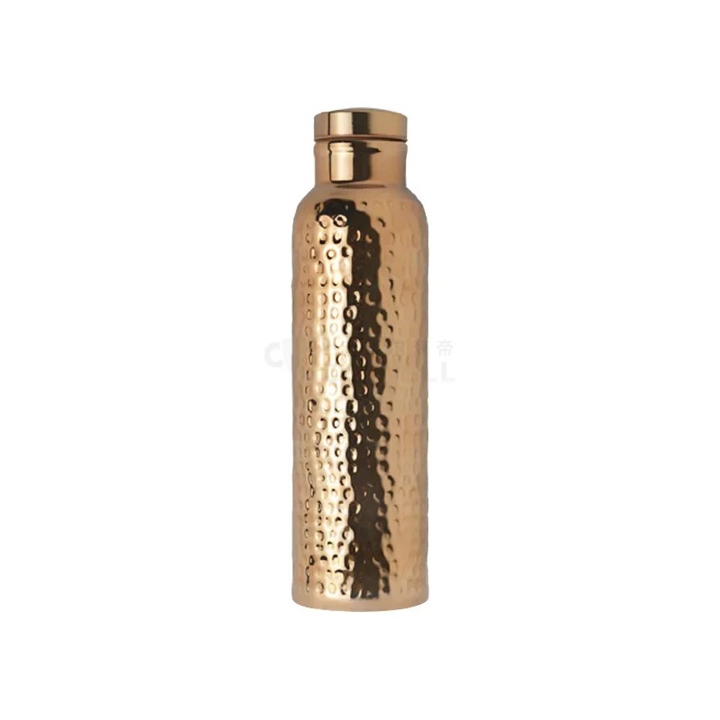 Electroplated Copper Thermos Cup Outdoor Sports Hammered Pattern Kettle with Canvas Bag Sports Large Capacity Leak proof Water Bottle 650ML