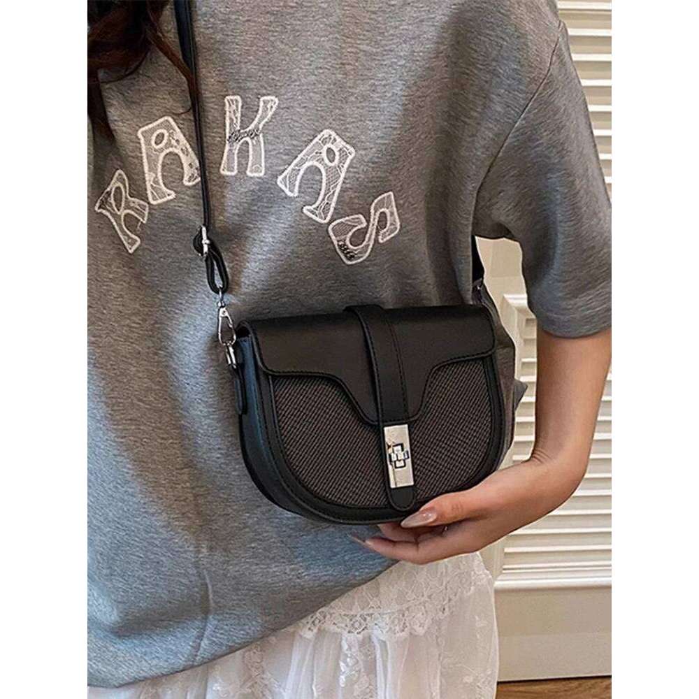 Lizzytsu Elegant Design PU Shoulder Bags Vintage Korean Saddle Women Easymatch Streetwear Casual Crossbody Bag