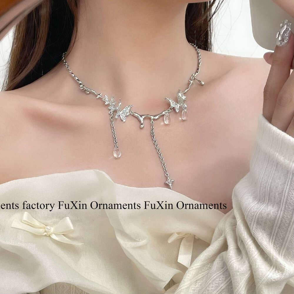 New Glazed Crystal Butterfly Sweet Cool Girl Necklace Exquisite Light High-end Versatile Fashion Accessory Trendy Fairy ce9