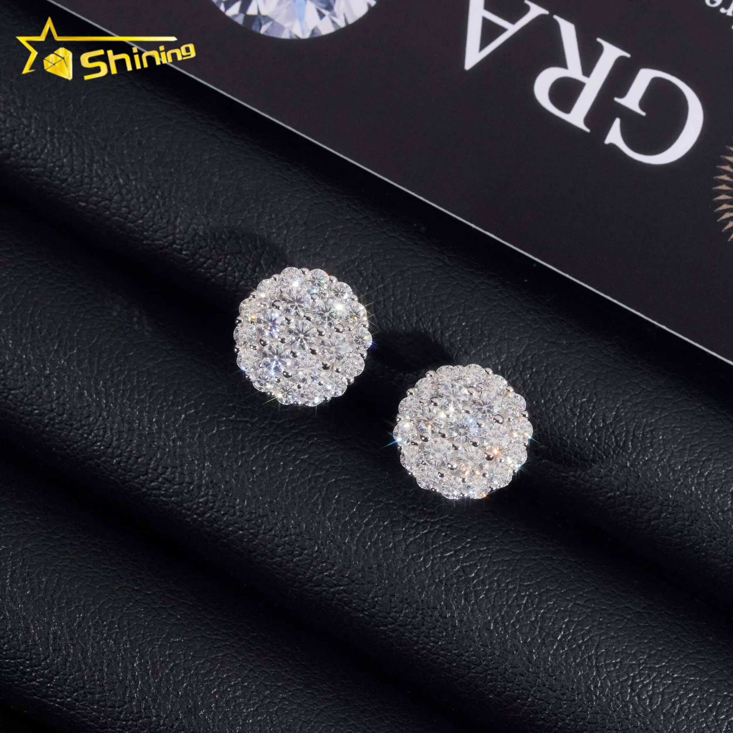 Pass Diamond Tester GRA Certified Stocks VVS Diamond Fully Iced Out 925 Silver Jewelry Moissanite Stud Earrings