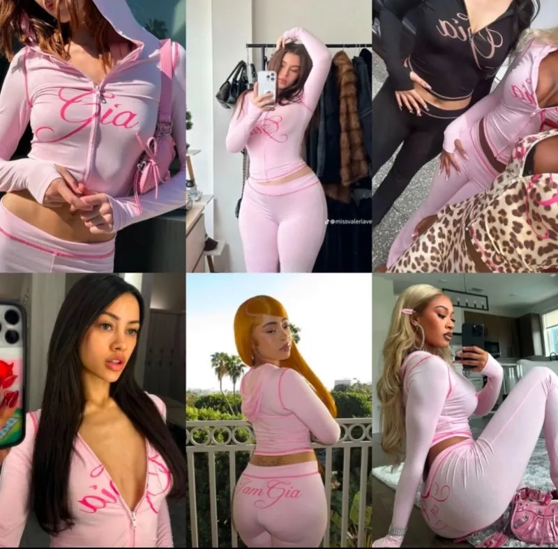 I Am GIA Womens Tracksuit Piece Y2K Pink Set Designer Sports Suit For Women Flared Pants Zip-upLong Sleeve High Quality Color Top C260312