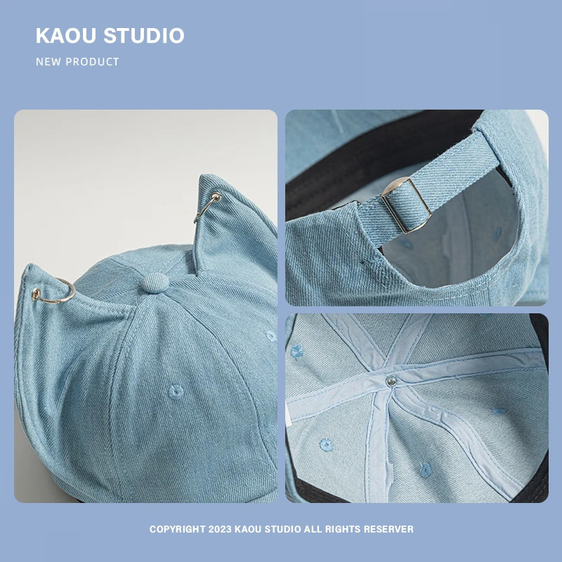 Niche Y2k Personality Cute Fox Ears Cowboy Baseball Cap Mens and Womens Metal Buckle Trend Sunshade Adjustable Hip Hop Hat 250730