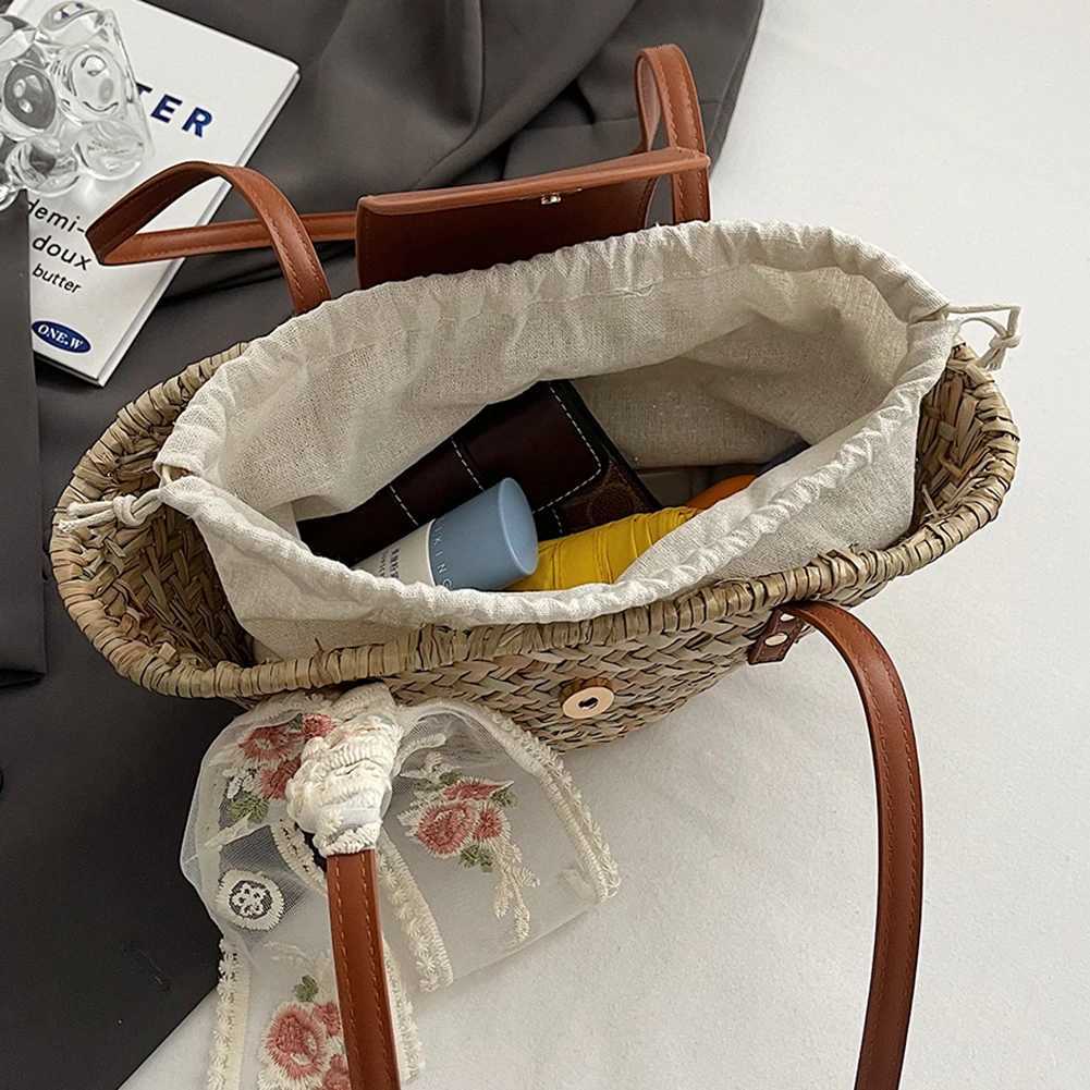 Women Straw Woven Handbag Summer Beach Casual Tote Bag Large Capacity Tote Clutch Bags Fashion Ladies Shoulder Bag for Vacation Y250730