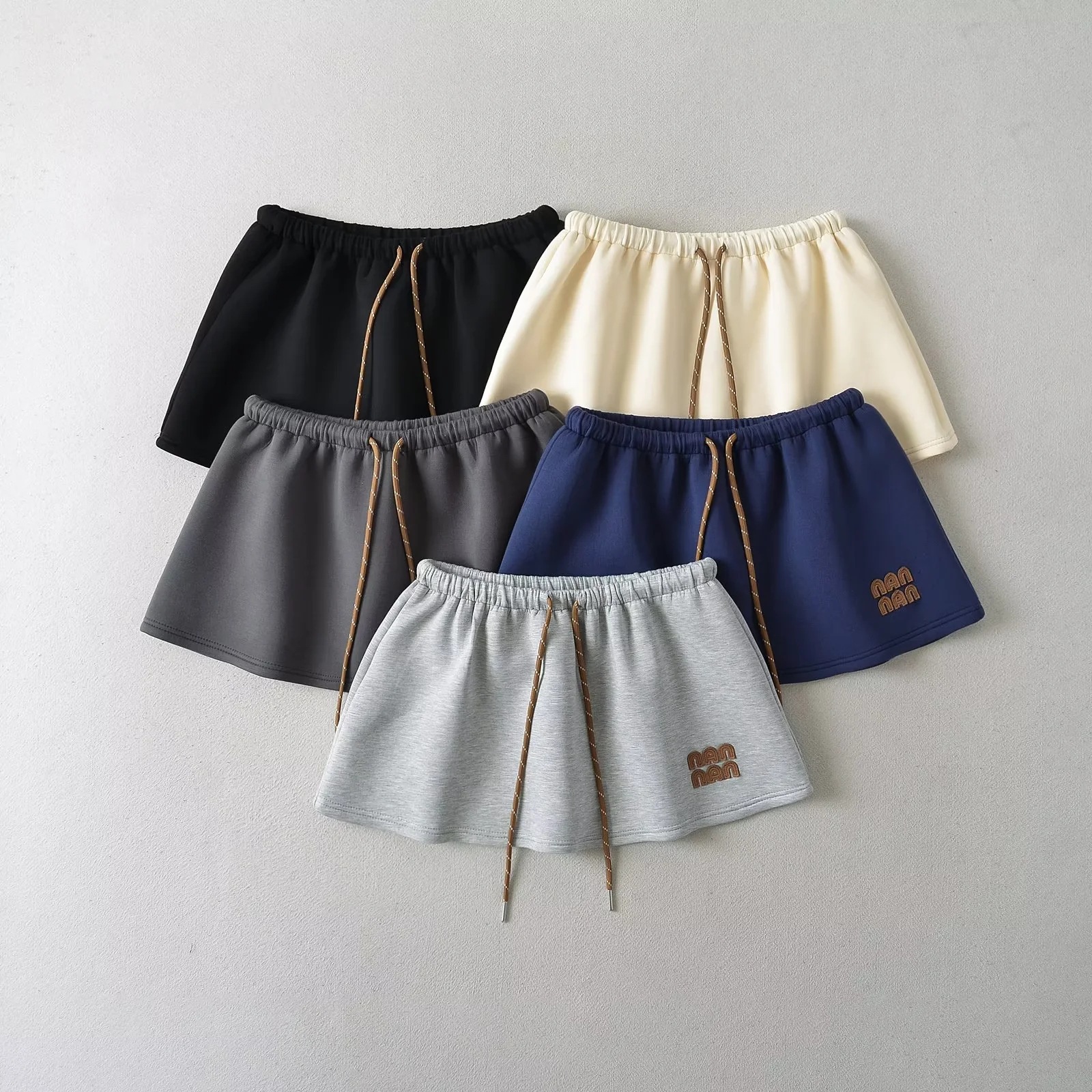Free Shipping Loose Embroidered Tracksuit Lapel Zip Up Sports Hoodie Jacket Drawstring High-Waist Skirt Set For ladies 2025s Two Piece Dress