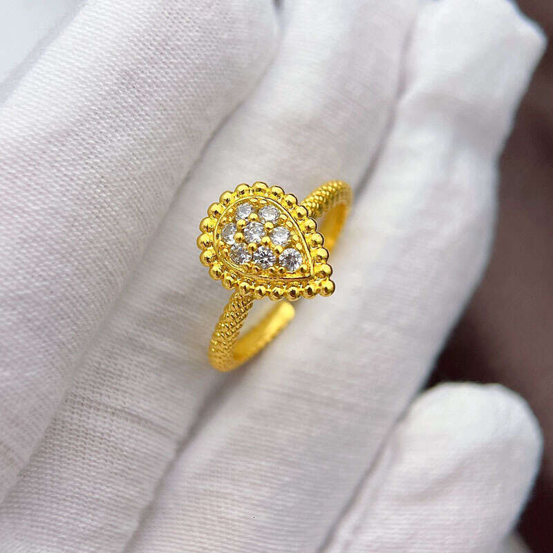 Trendy Brand Hot Item Niche Water Drop Shaped Diamond-Studded Open for Women High-End Feel Ring Summer