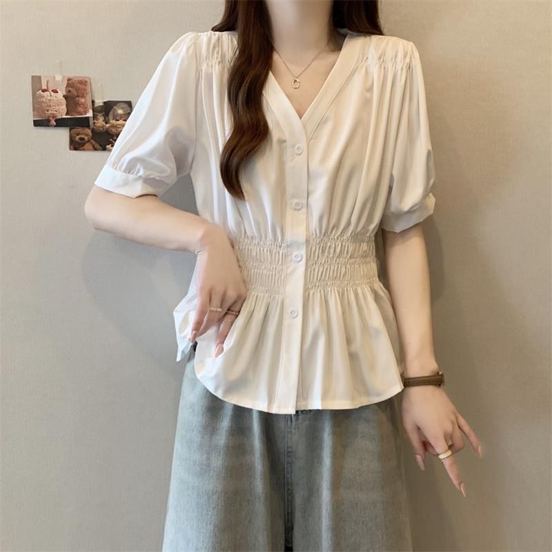 2025 plus size women's S summer shirt short sleeved solid color top waist slim fit chubby girl new designer T-shirt