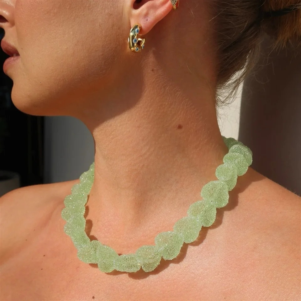 Colorful love resin necklace sweet and cute candy niche n gold-plated color preservation 250729