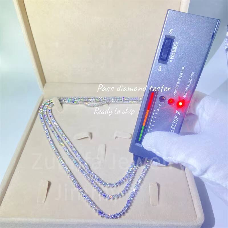 GRA Certificates Pass Diamond Tester Iced Out Tennis Chain 3 Claws Cluster Chain D VVS1 3mm 4mm 925 Silver Tennis Chain