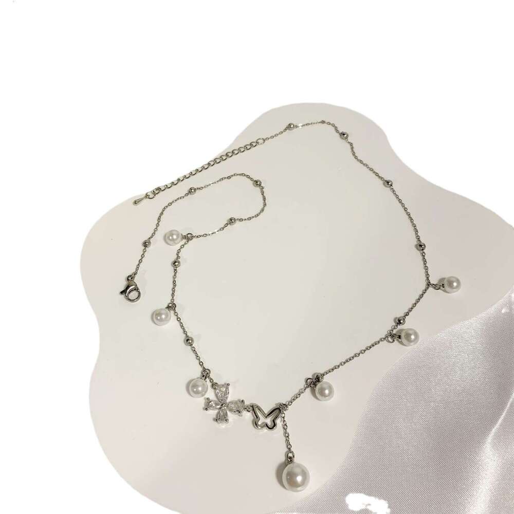FUXIN2024 New Pearl Butterfly Tassel Necklace for Women, Niche Design with High-end Feel, Collarbone Chain, Versatile 94e