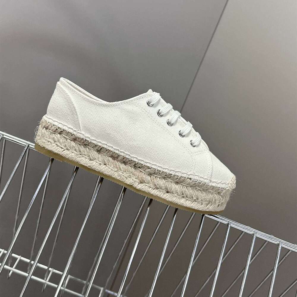 Women Canvas Sneakers Flat Platform Sports Weaving Espadrilles Round Toe Lace Up Flats Designer Shoes Zapatillas De Mujer 853